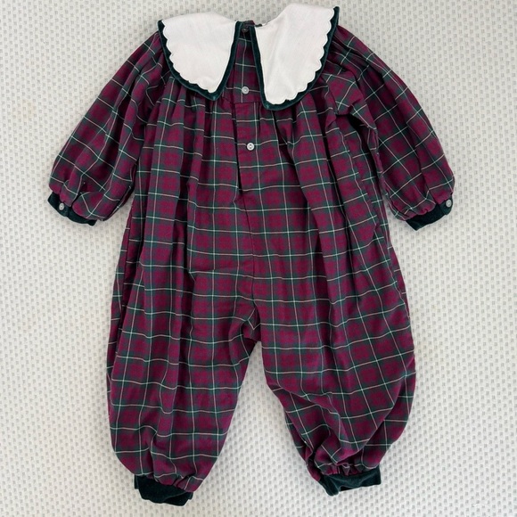 Vintage Carter’s Baby Long Sleeve Plaid Romper with White Floral Collar Size 12m - Picture 8 of 8